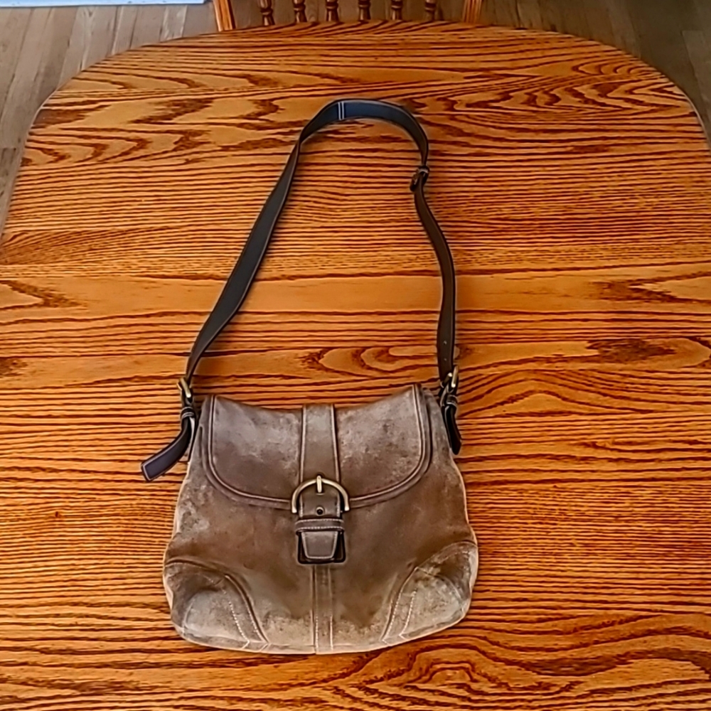 Coach Crossbody Brown Suede Hobo Bag
